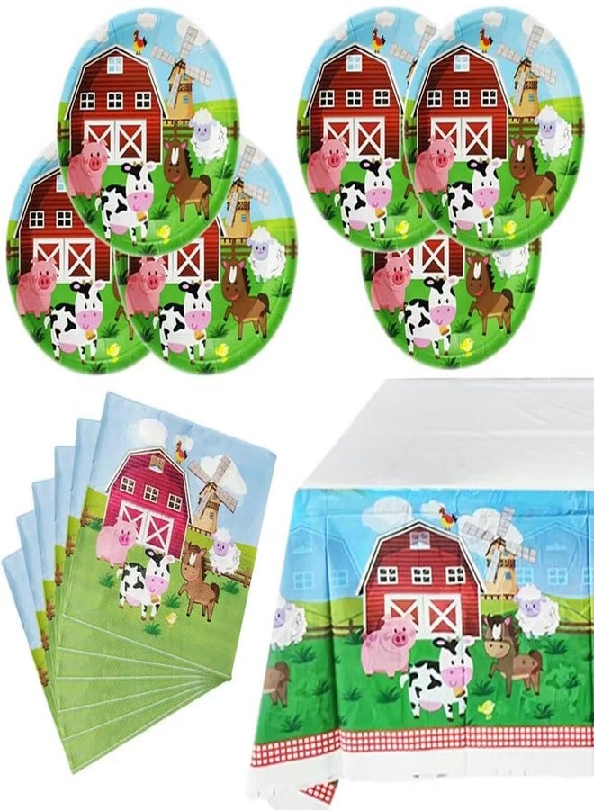 OULUN Farm Animal Party Tableware Set, Farmhouse 20 Plates and 20 Napkins and Tablecloth 71 '' x 42 '', Farm Animal Themed Party Decoration Supplies - Image 1